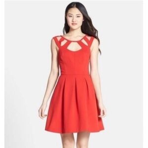 BETSY JOHNSON Fit & Flare Cutout Detail Red Dress